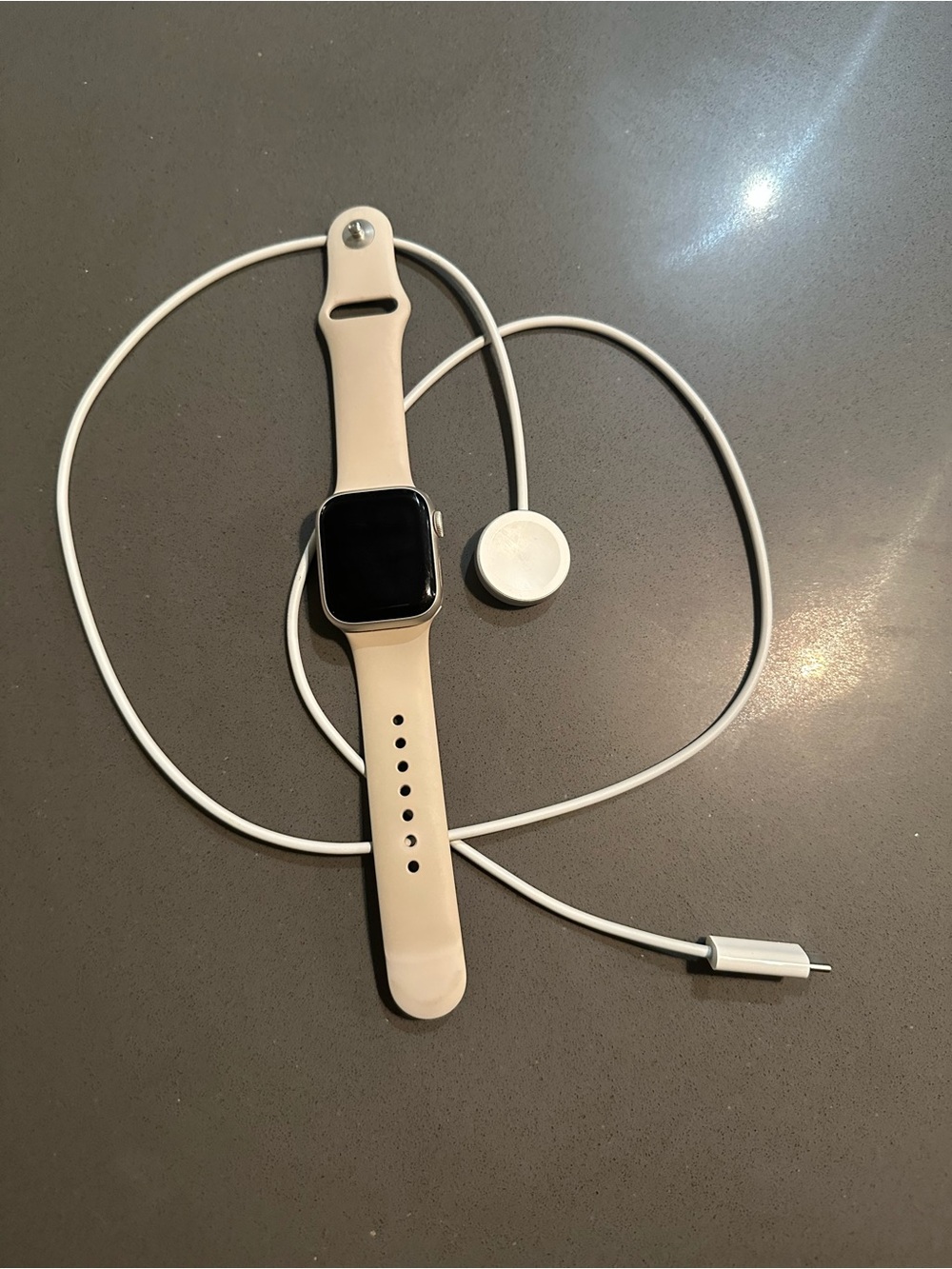 Smartwatch with Cream Silicone Band and Magnetic Charger. 8th generation 41mm
